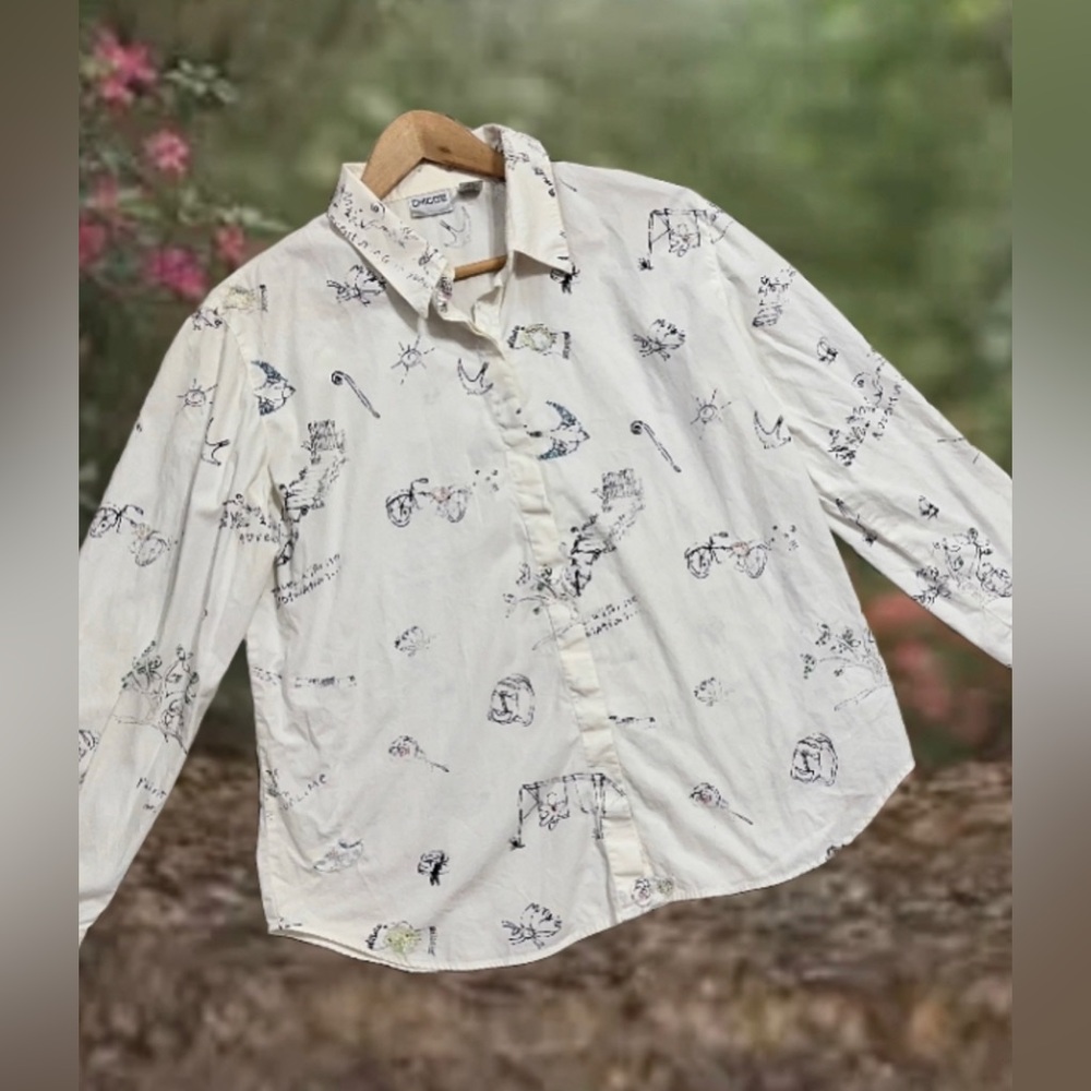 Chico’s Paint Yourself An Adventure Button Up Shirt Size 2/M Women’s Boho Artsy